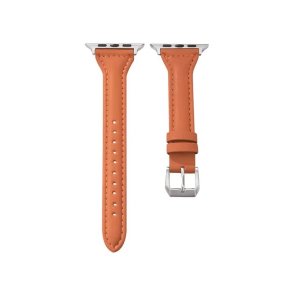 NEW[BAND] Slim ORANGE Strap Leather For Apple Watch - Picture 2 of 4